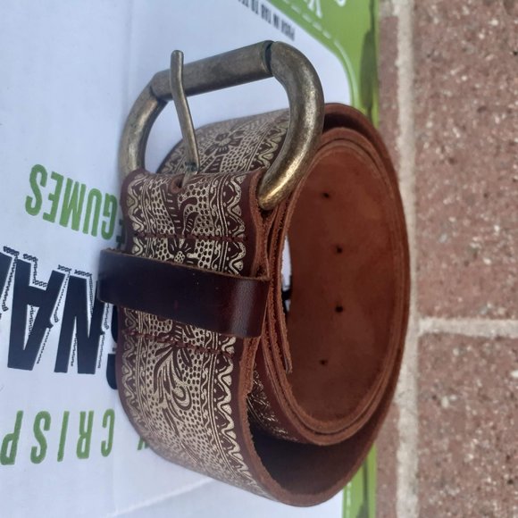 Leather Belt Mediterranean Handtooled designs 100%LEATHER in GOLDEN BROWN  34" - Picture 5 of 6